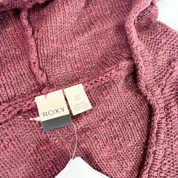 Roxy Hang With Me Sweater Womens Small Burgundy Open Knit Pullover Hooded - Picture 4 of 11